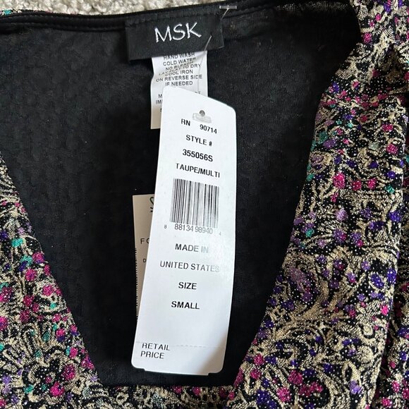 MSK Womens Sz S Cowl Neck Multicolor Metallic Paisley 3/4 Sleeve Top - Picture 7 of 12